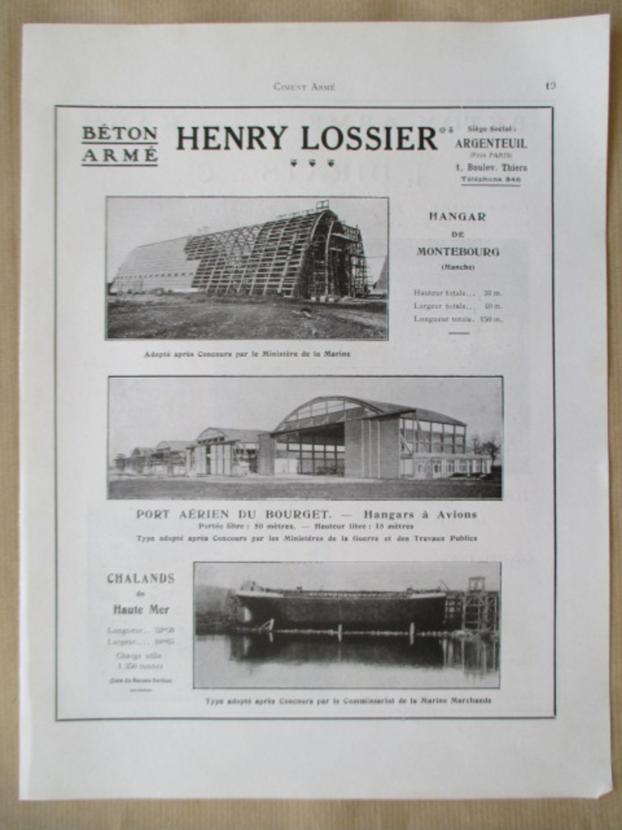 1922 - Page Originale ARCHITECTURE INDUSTRIELLE - Construction Hangar Militaire  Montebourg (Manche) Et Bourget  LOSSIER - Architecture