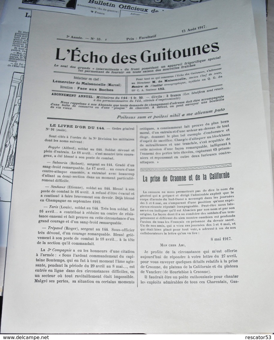 Rare Journal De Tranchées L écho Des Guitounes 15 Aout 1917 - 1914-18