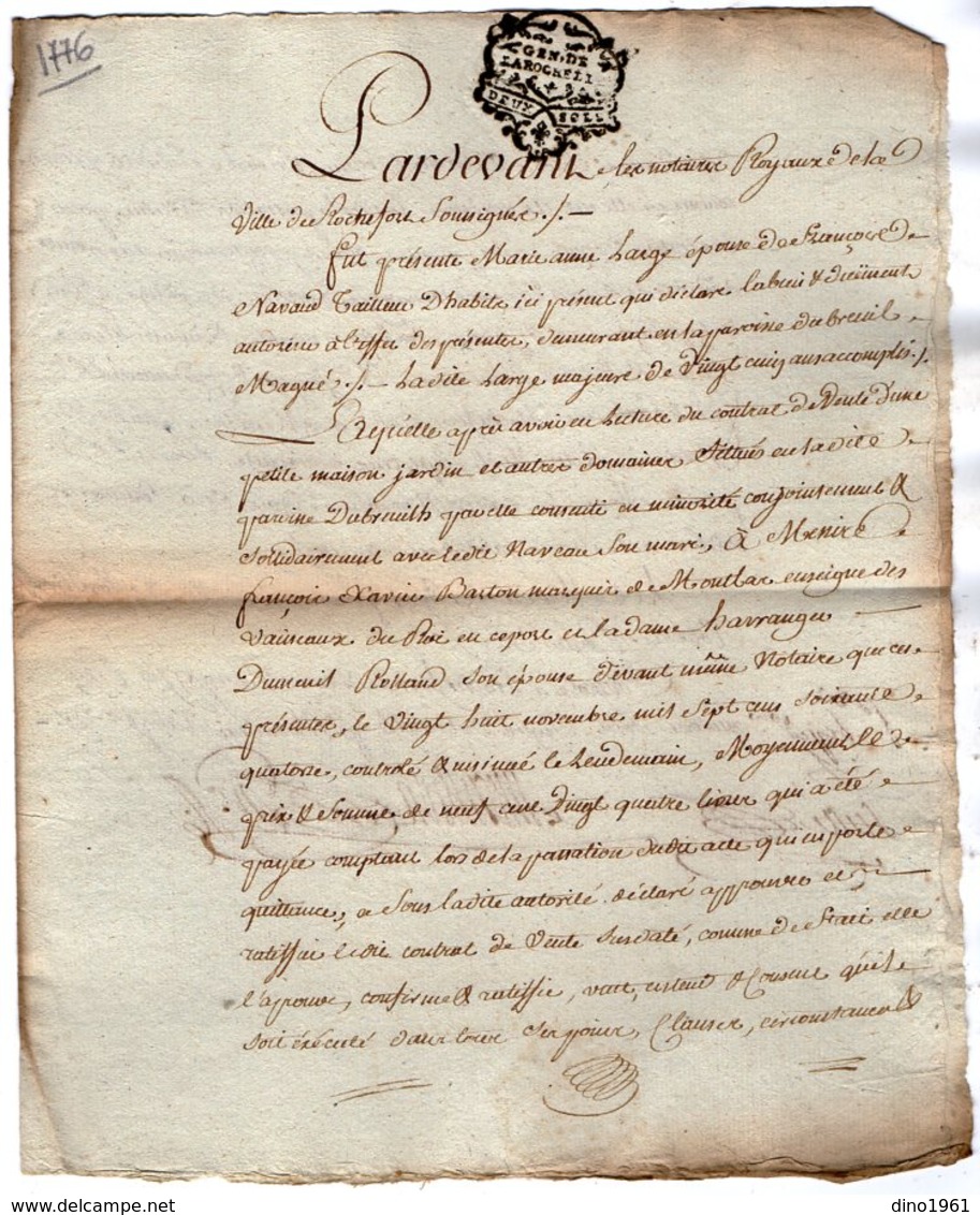 VP13.314 - Cachet Généralité De LA ROCHELLE - Acte De 1776 - Ratification LARGE - NAVAUD à BREUIL MAGNE - Cachets Généralité