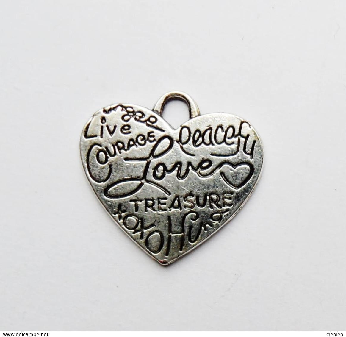 Pendentif Métal Argenté Coeur Gravé Love Courage Treasure Peace... - Autres & Non Classés