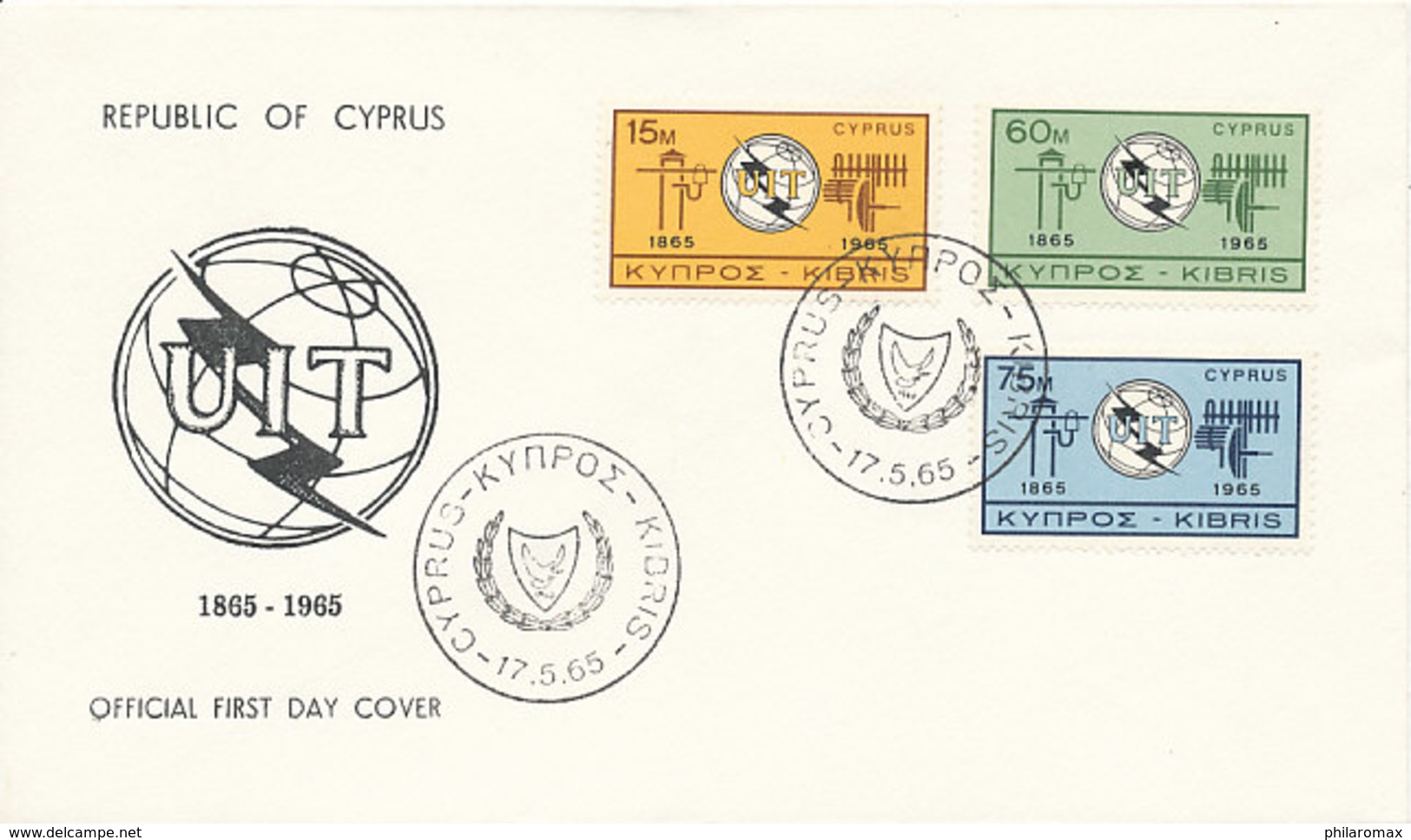 DC-1333 - FDC 1965 - 100 YEARS TELECOMMUNICATION ITU - UIT - MORSE TELEPHONE TELEGRAPH SATELLITE - CYPRUS - Telecom
