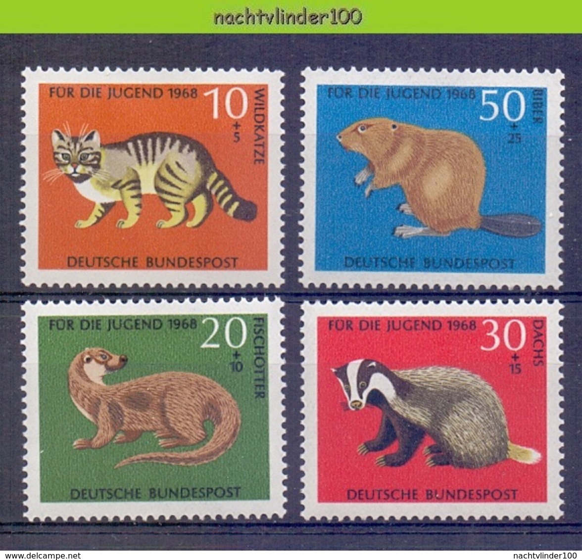 Mwe2676 FAUNA ZOOGDIEREN DAS BEVER KAT VISOTTER CAT BEAVER FISHOTTER BADGER MAMMALS DEUTSCHE BUNDESPOST 1968 PF/MNH - Sonstige & Ohne Zuordnung