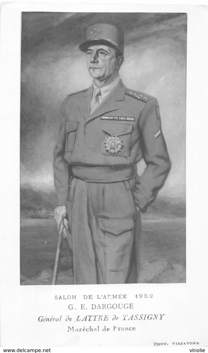 D-18-3783 : SALON DE L'ARMEE. 1952. GENERAL DE LATTRE DE TASSIGNY MARECHAL DE FRANCE PAR G. .E .DARGOUGE. - Peintures & Tableaux