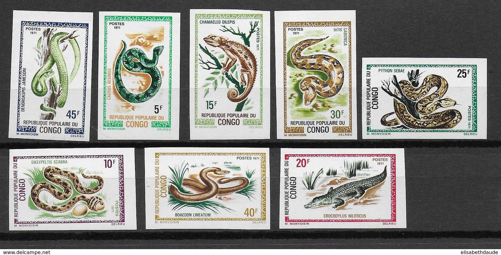 CONGO - FAUNE ET FLORE (REPTILES) - YVERT N° 289/96 ** MNH NON DENTELES ! - - Ungebraucht