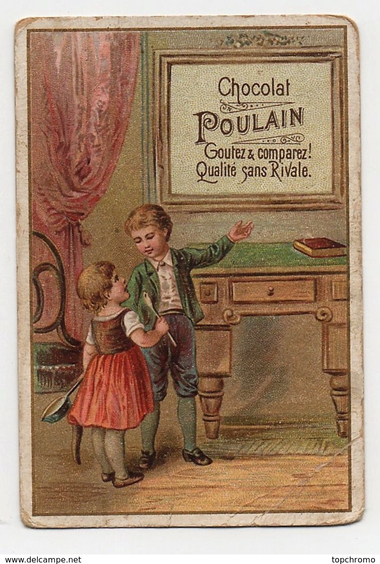 CHROMO Chocolat Poulain Enfants Bureau Cadre Publicité Affiche - Poulain