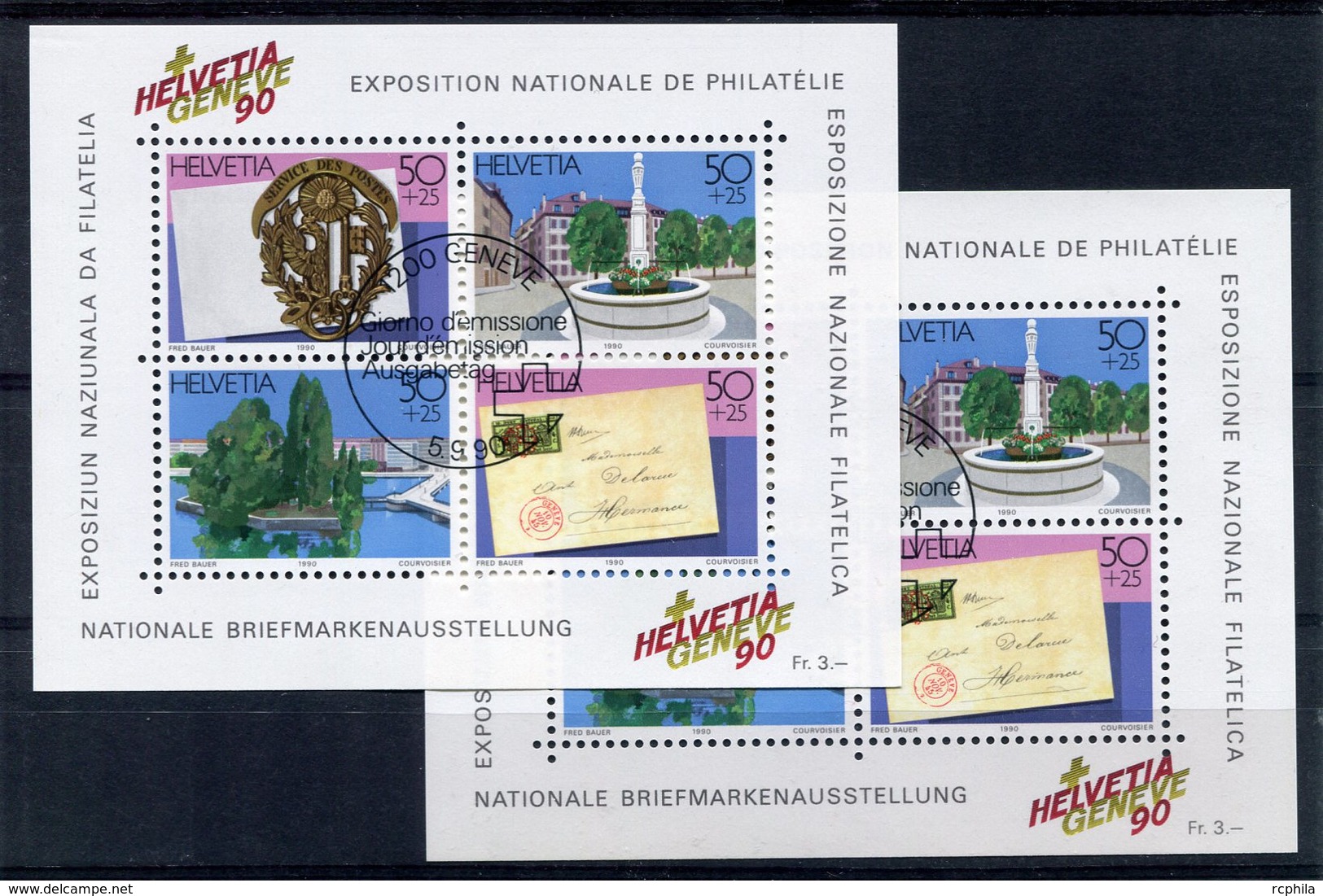 RC 10347 SUISSE BF N° 26 X2 1990 EXPOSITION PHILATELIQUE OBLITÉRÉS - Blocs & Feuillets