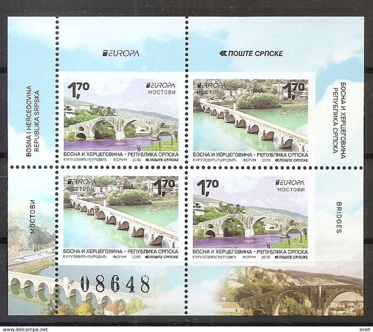 BOSNIA AND HERZEGOVINA 2018, Serbia  Bosnia,Bridges,Europa Cept,booklet,,MNH - Bosnia Herzegovina