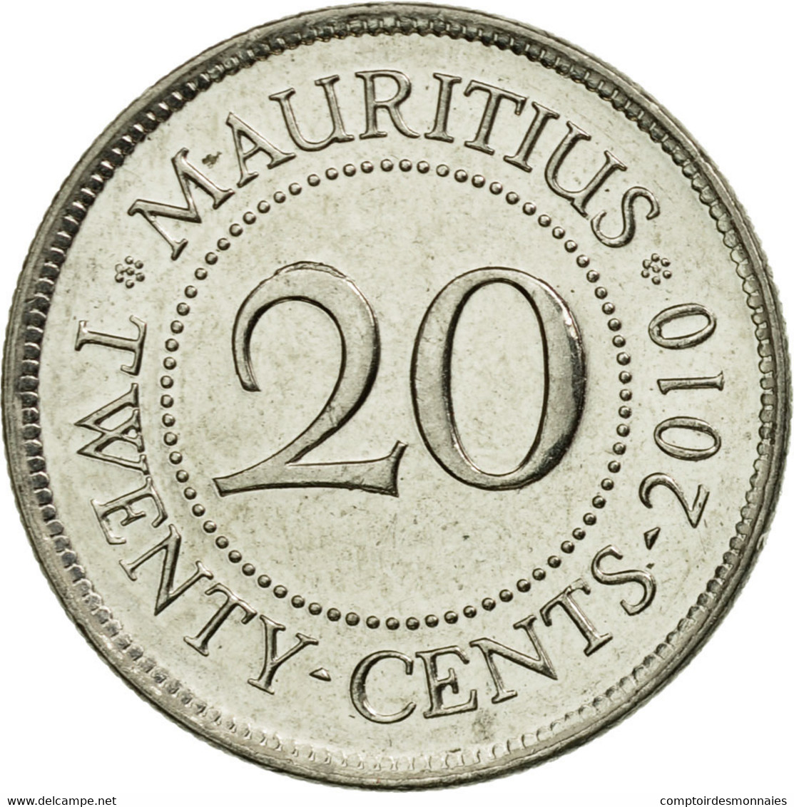 Monnaie, Mauritius, 20 Cents, 2010, TTB, Nickel Plated Steel, KM:53 - Maurice