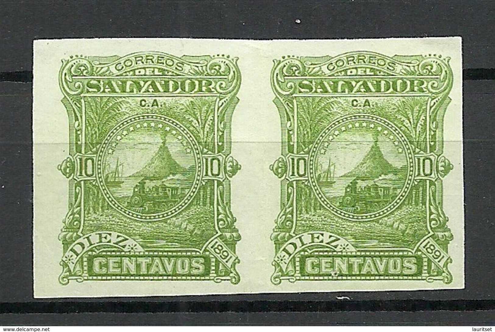 EL SALVADOR 1891 ESSAY Plate Color PROOF 10 C. Michel 40 As Pair (*) - El Salvador