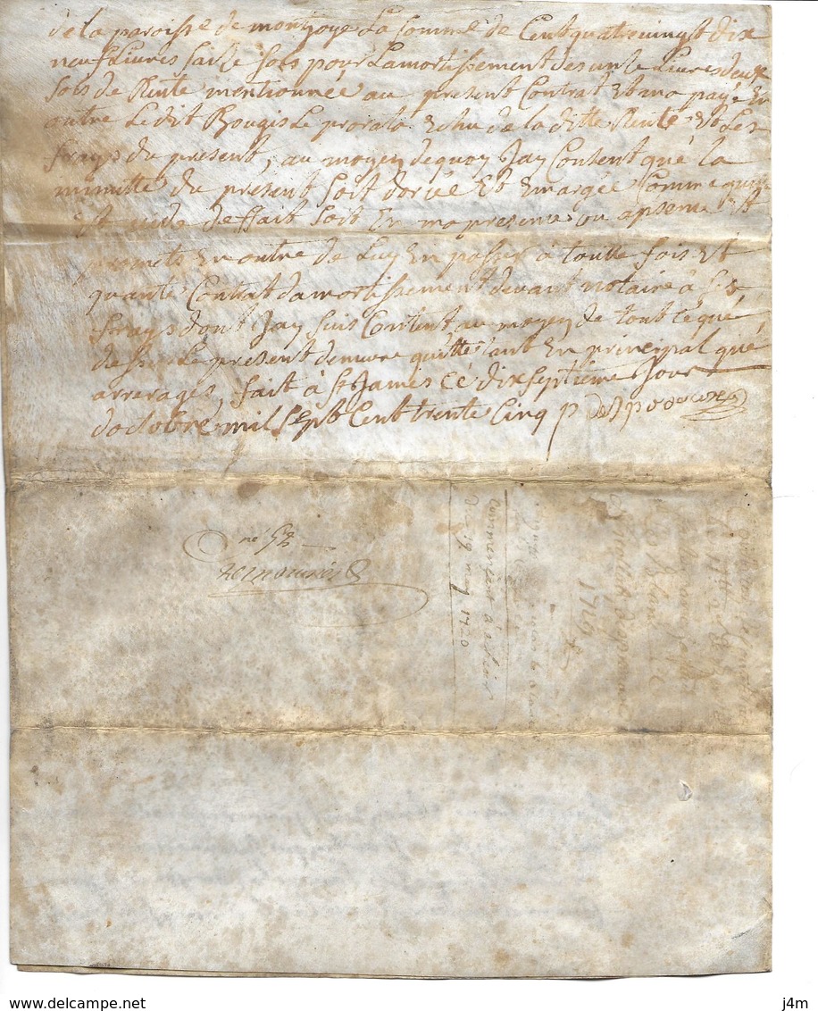 MANUSCRIT De 1720 Sur PARCHENIN VELIN. CACHET GENERALITE De CAEN, Bailliage D'AVRANCHES (50)... à Déchiffrer.. 2 Scans - Cachets Généralité