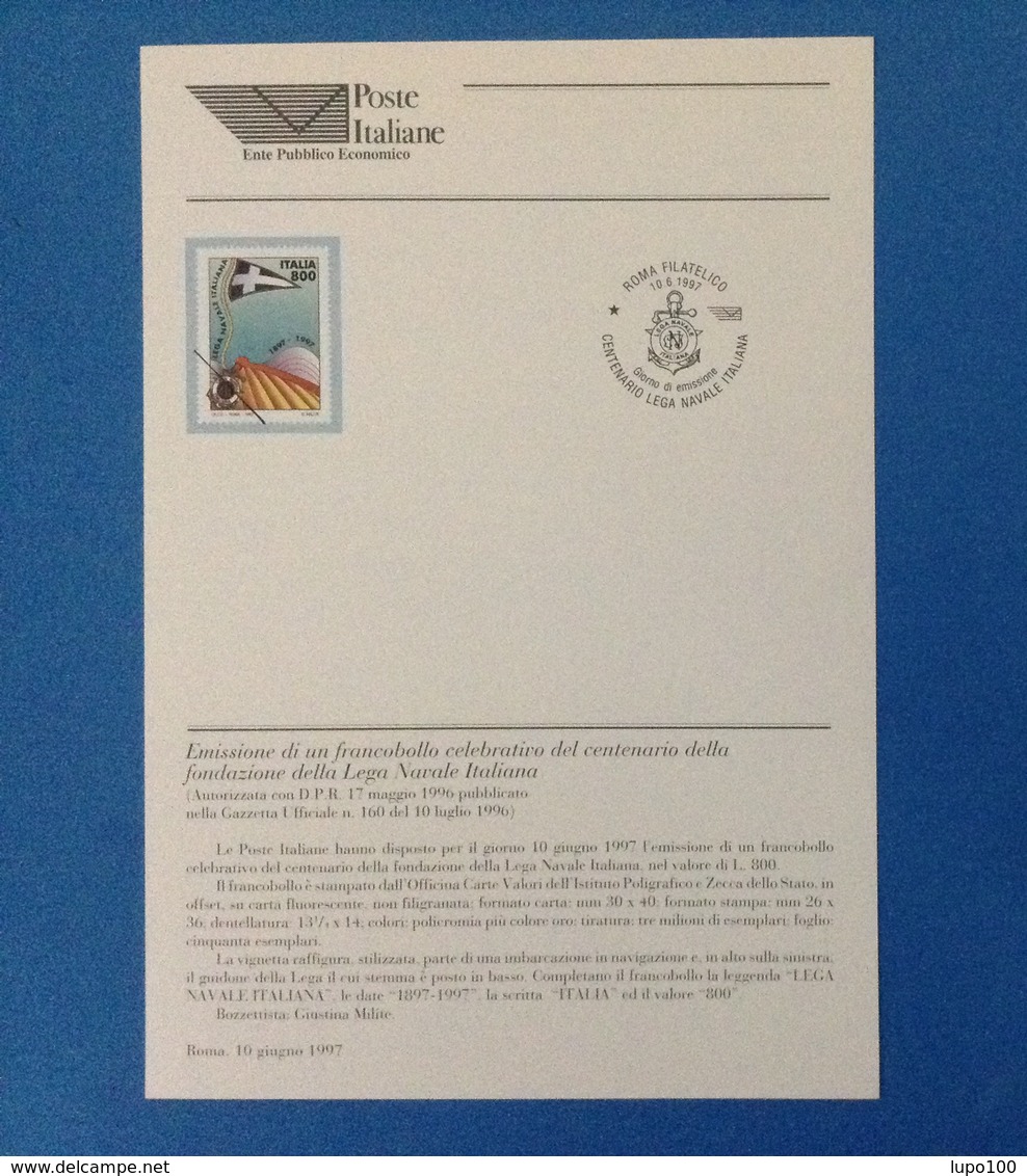 ITALIA 1997 BOLLETTINO ILLUSTRATIVO NUOVO N. 26 CENTENARIO LEGA NAVALE - Other & Unclassified