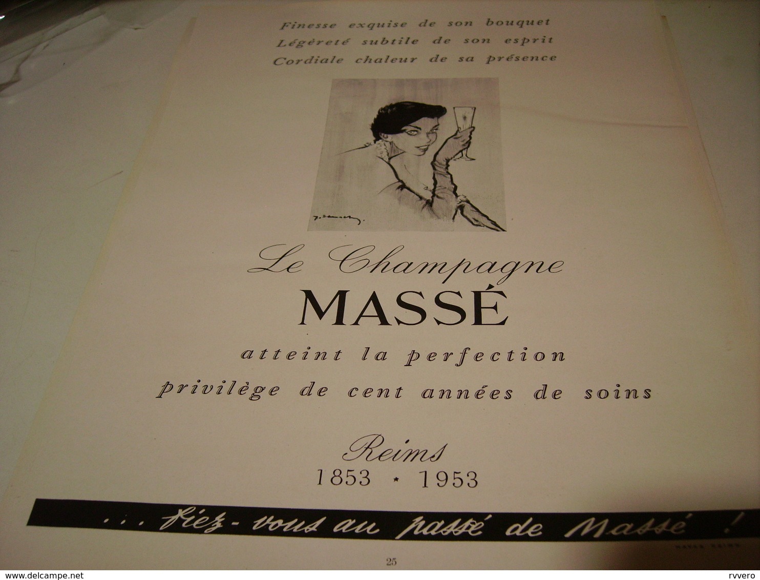 ANCIENNE PUBLICITE CHAMPAGNE MASSE 1953 - Alcoholes