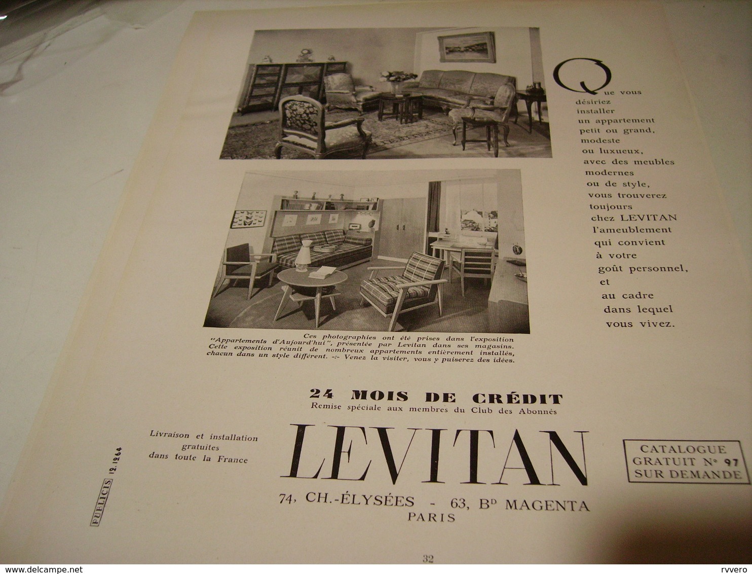 ANCIENNE PUBLICITE MAGASIN DECO MEUBLE LEVITAN 1953 - Other & Unclassified