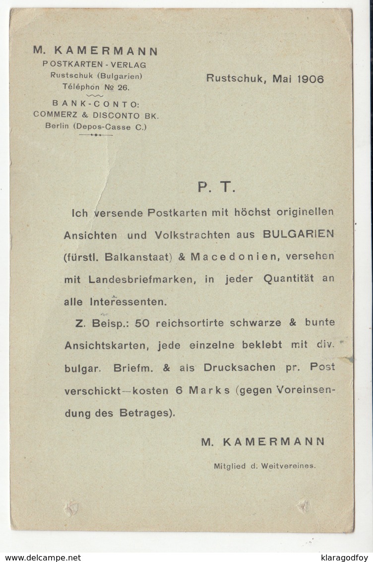 M. Kamermann Rustchuk (Ruse) Preprinted Postal Stationery Postcard Travelled 1906 To Speyer D B181101 - Postales