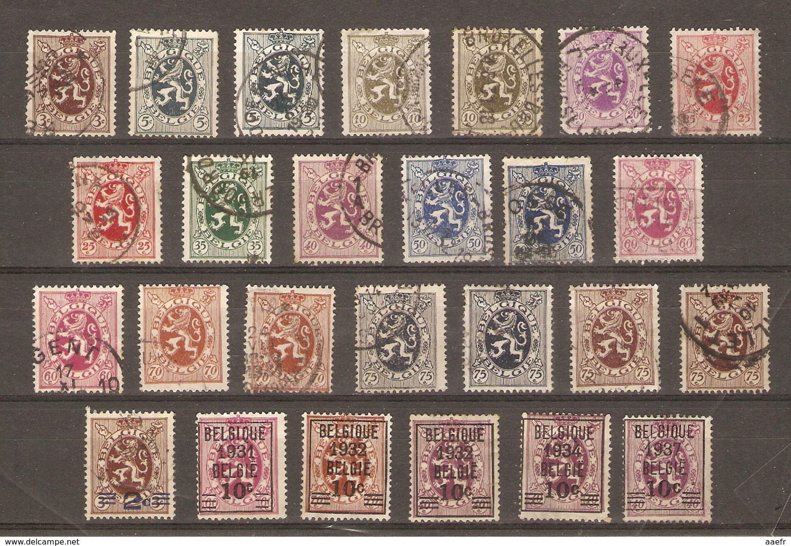 Belgique 1929/37- Lion Héraldique - Petit Lot De 26° - 18 Différents - Avec Surcharges Et Nuances - Vrac (max 999 Timbres)