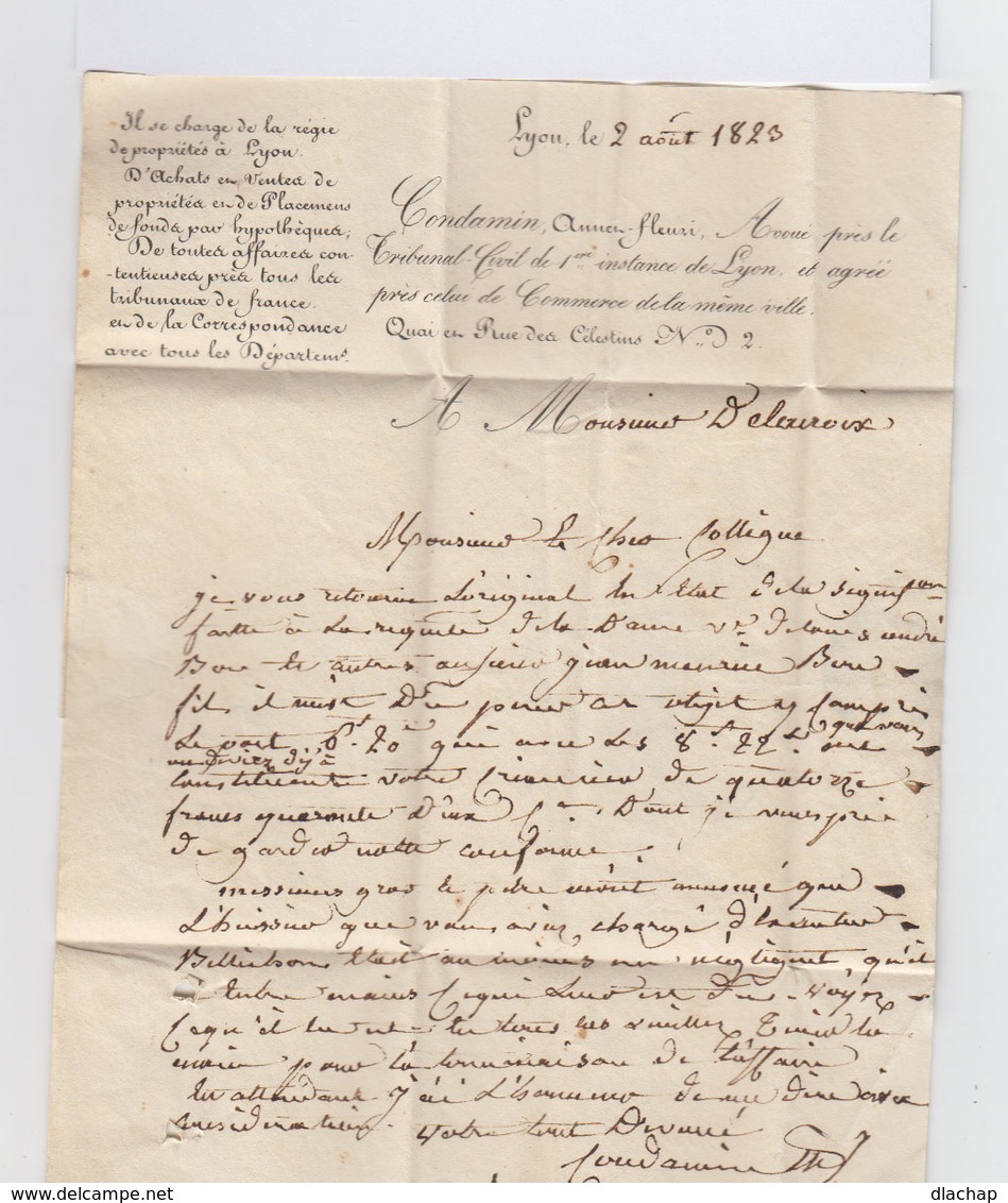 Sur Lettre Marque Postale Lyon 1823. Destination Valence. Avec Courrier. (813) - 1801-1848: Précurseurs XIX