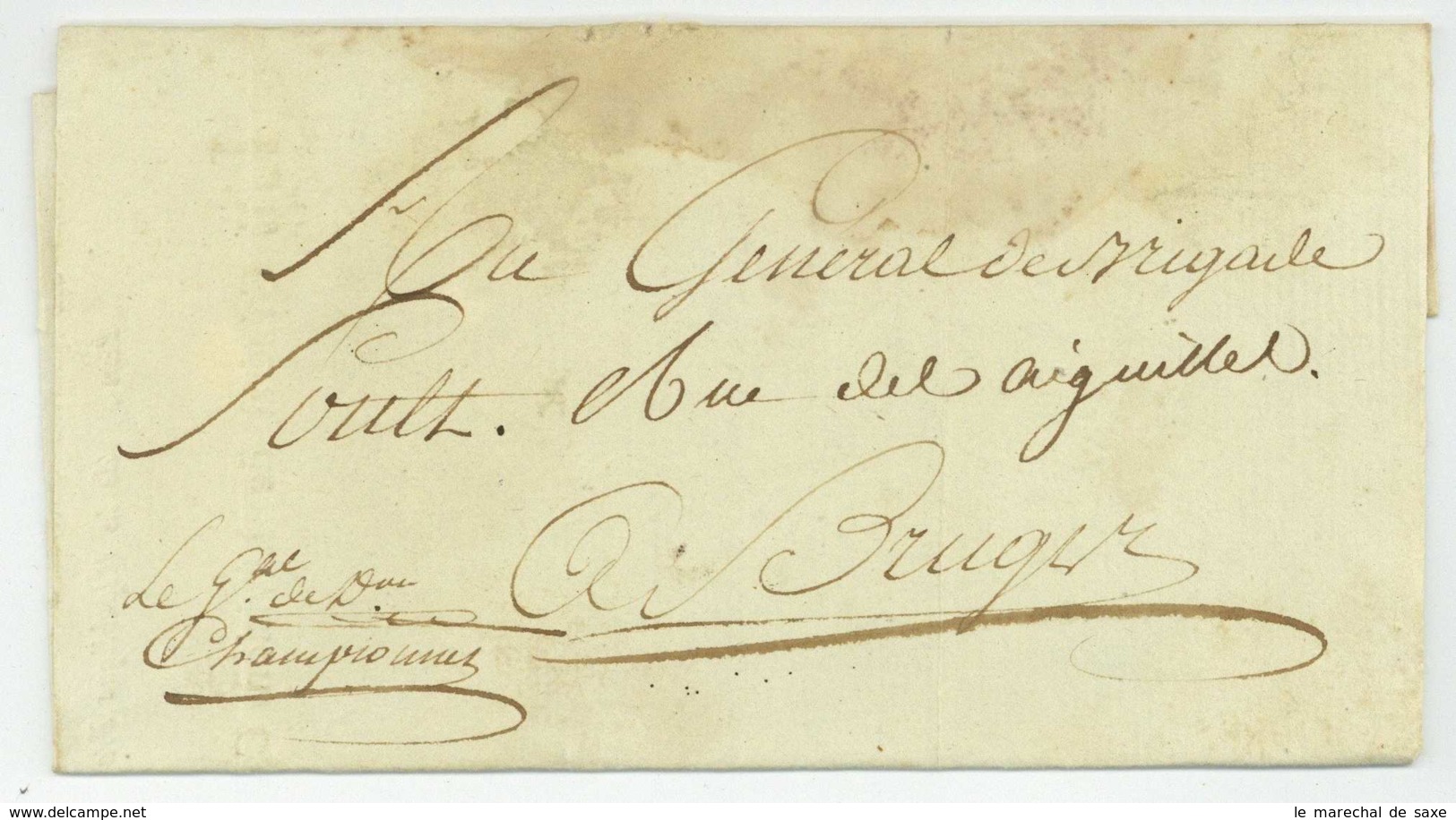 Armee D'Angleterre LAS General CHAMPIONNET (1762-1800) Bruges Belgique 1798 ...Point De Quartier... Soult - Army Postmarks (before 1900)