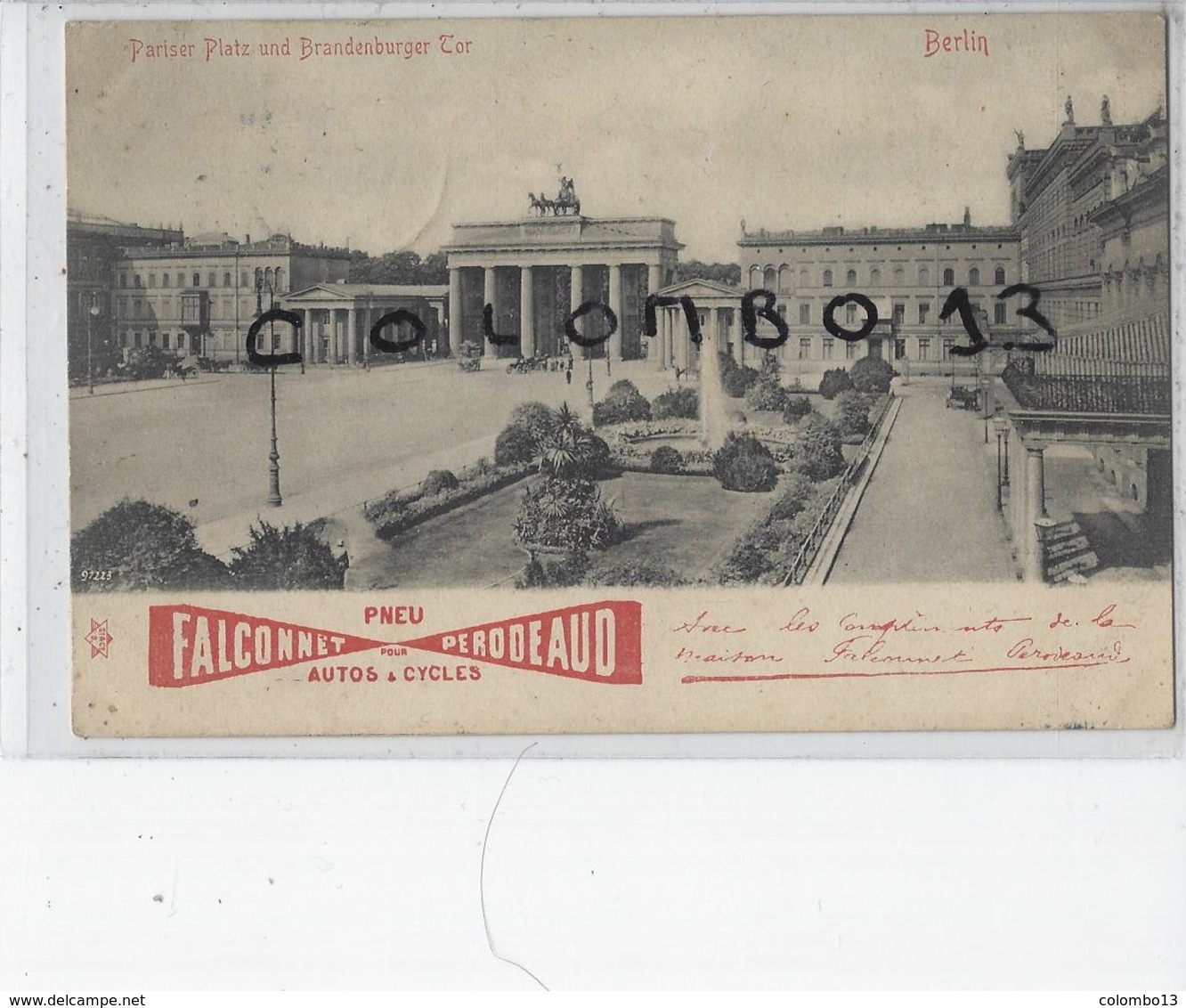 ALLEMAGNE BERLIN PARIZER PLATZ UND BRANDENBURGER TOR PNEU FALCONNET PERODEAUD AUTOS ET CYCLES - Brandenburger Door