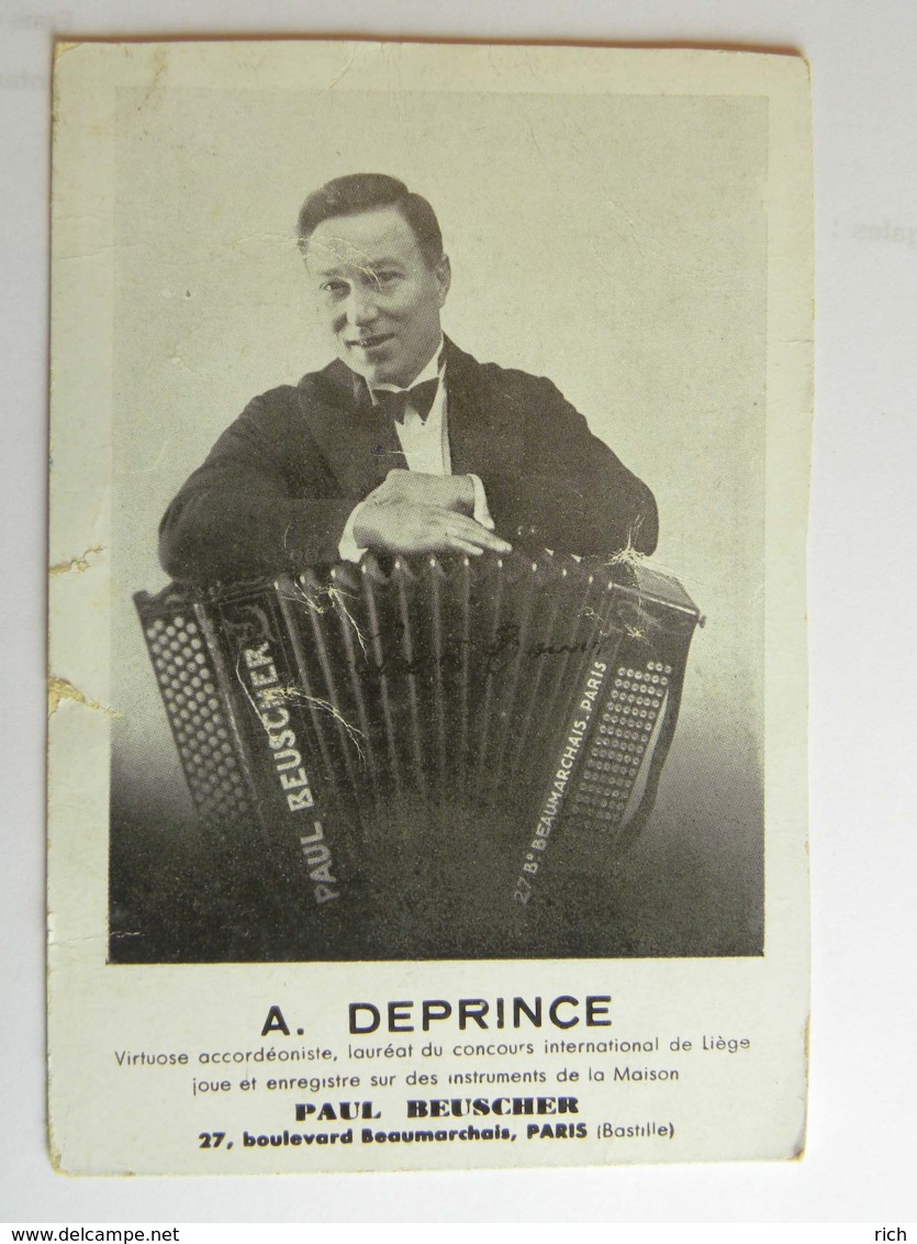 CPA (75) Paris - A. DEPRINCE - Accordéoniste.  Maison Paul Beuscher 27 Bd Beaumarchais - Instruments Musique - Paris (04)