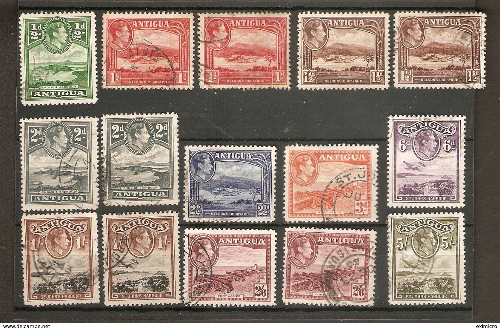 ANTIGUA 1938 - 1951 ALL DIFFERENT SET TO 5s INCLUDING COLOUR VARIETIES SG 98/107 FINE USED Cat £100+ - 1858-1960 Crown Colony
