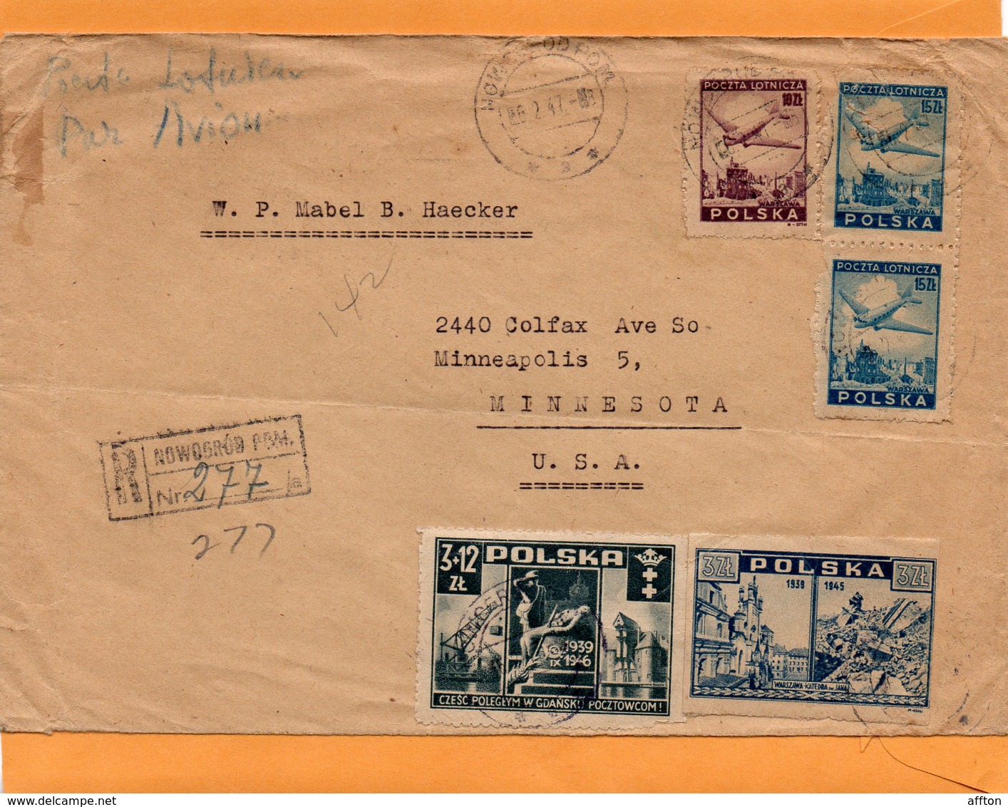 Poland 1947 Air Mail Cover Mailed To USA Registered - Lettres & Documents