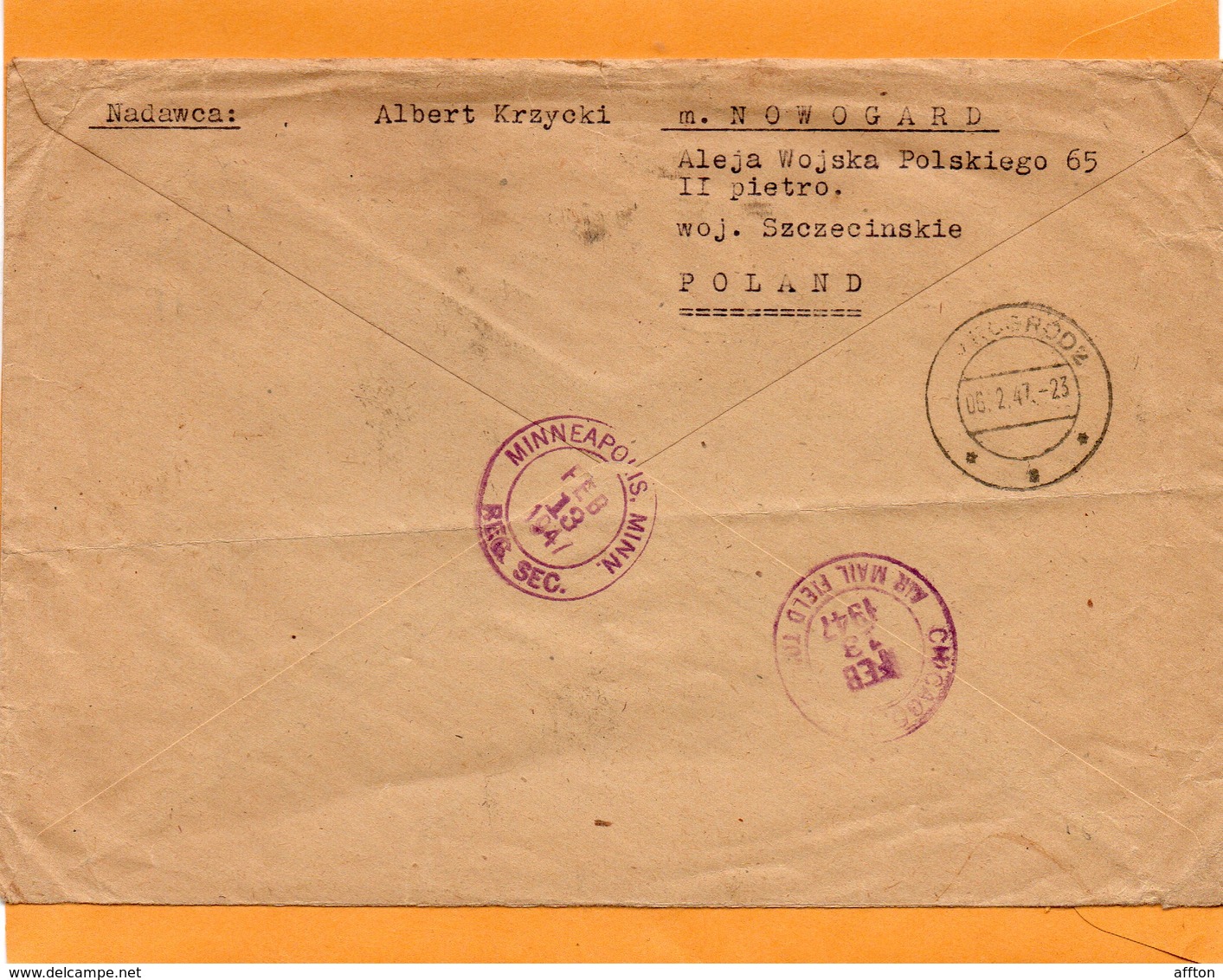 Poland 1947 Air Mail Cover Mailed To USA Registered - Lettres & Documents