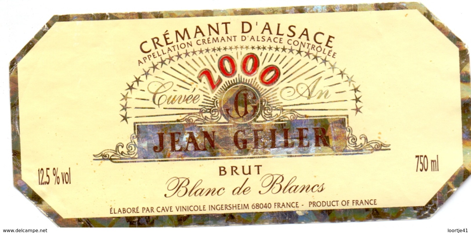 Etiket Etiquette - Vin - Wijn - Crémant D'Alsace - Jean Geiler -  Brut - 2000 - Autres & Non Classés