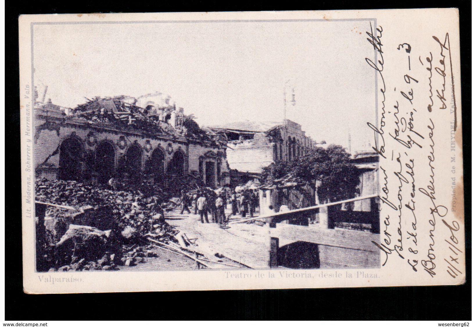 CHILE Valparaiso Teatro De La Victoria Desde La Plaza 1906 OLD POSTCARD 2 Scans - Cile