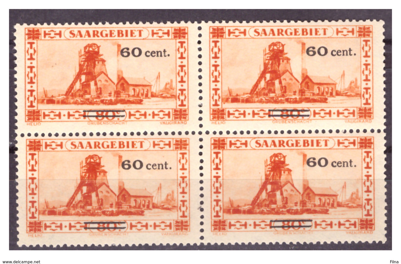 SAAR/SARRE - 1930 - FRANCOBOLLO DEL 1926/1927  SOPRASTAMPATO. IN BLOCCO DI 4-  MNH** - Nuovi