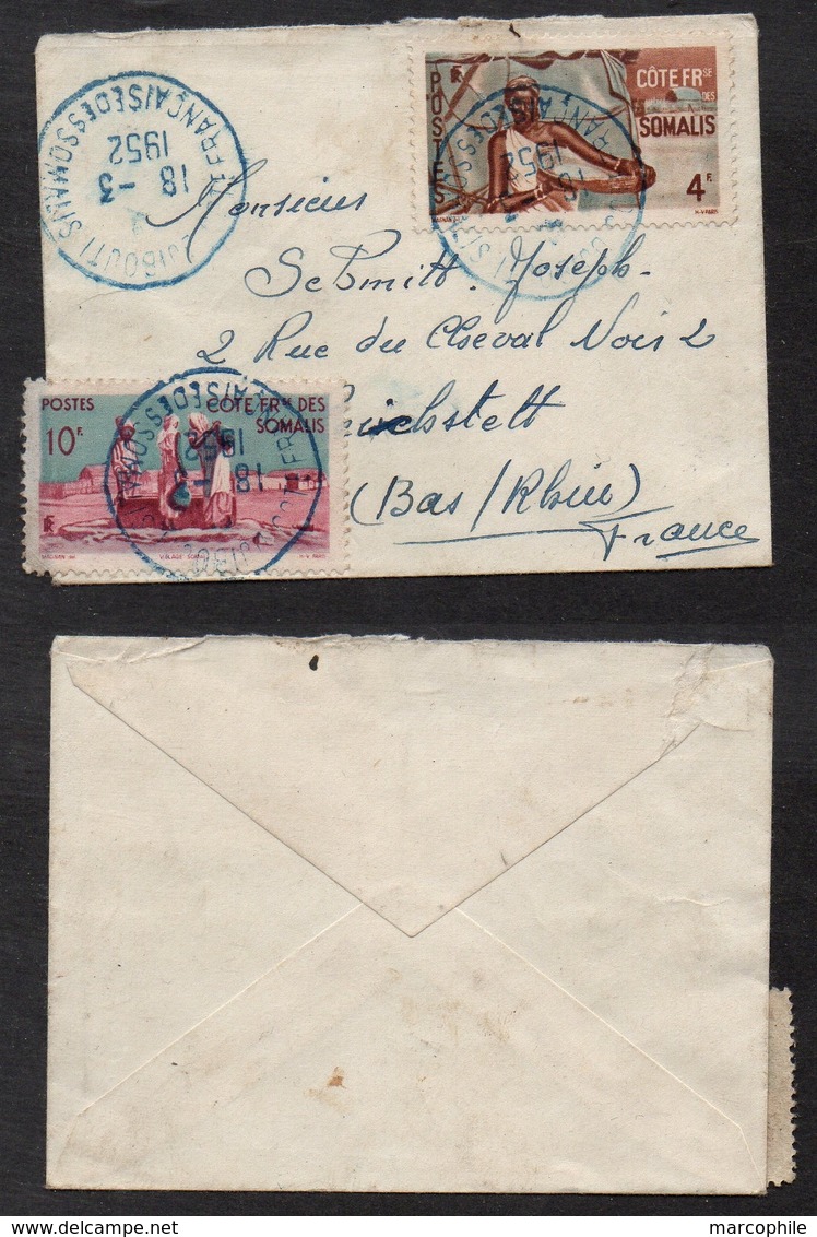 COTE DES SOMALIS - DJIBOUTI / 1952 MIGNONETTE POUR LA FRANCE  (ref 5042) - Lettres & Documents