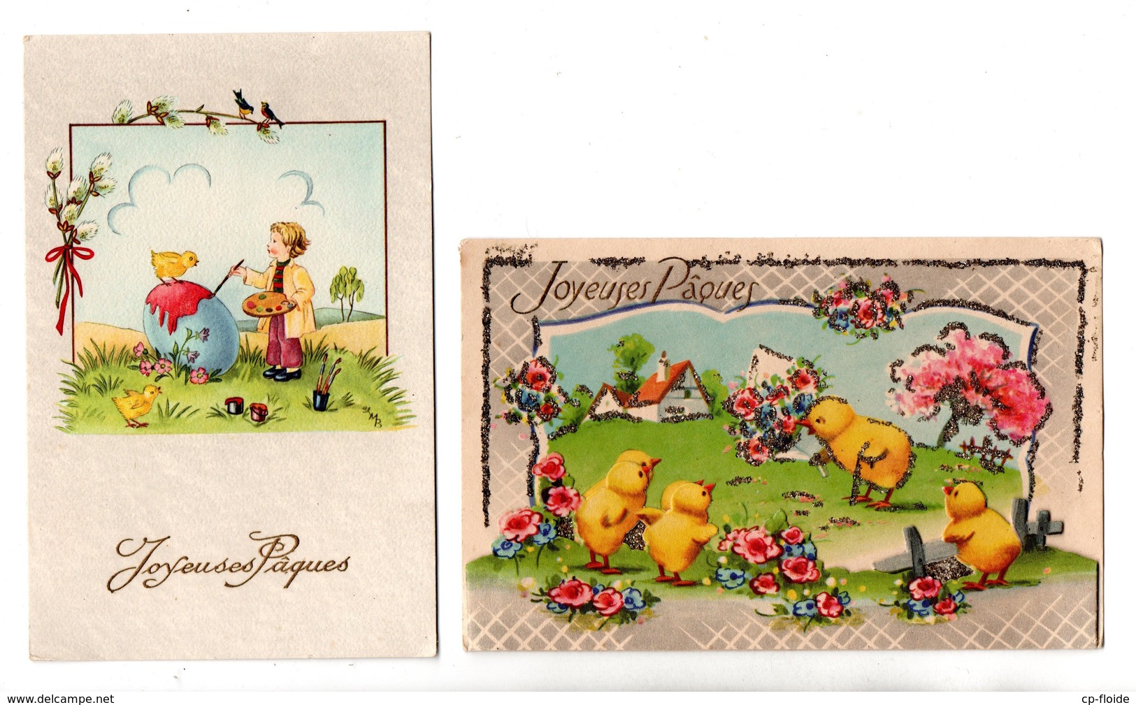 JOYEUSES PÂQUES . ILLUSTRATIONS ANIMÉES . 2 CARTES POSTALES . DÉCOUPIS - Réf. N°19703 - - Easter