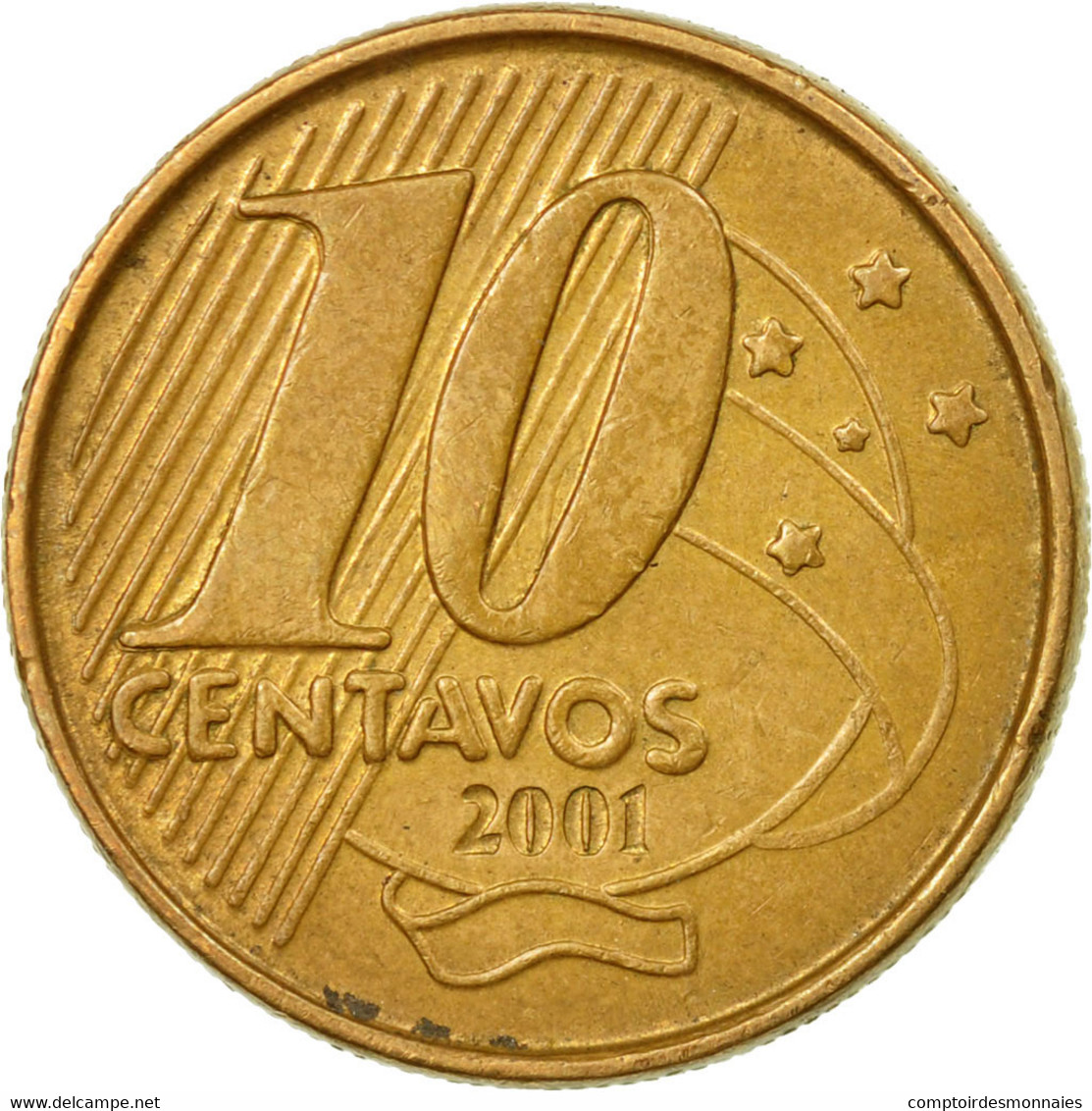 Monnaie, Brésil, 10 Centavos, 2001, TTB, Bronze Plated Steel, KM:649.2 - Brésil