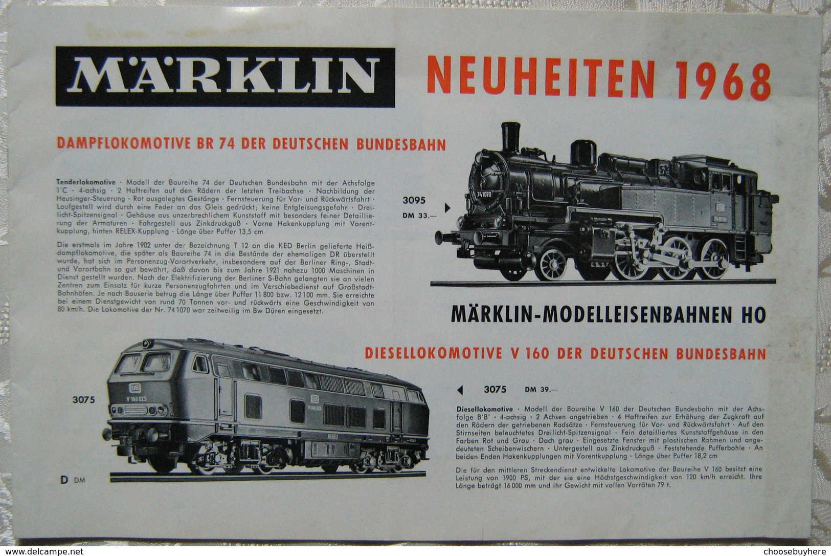 MÄRKLIN H0 Neuheiten Katalog 1968 True Vintage Brochure Preise - Sonstige & Ohne Zuordnung