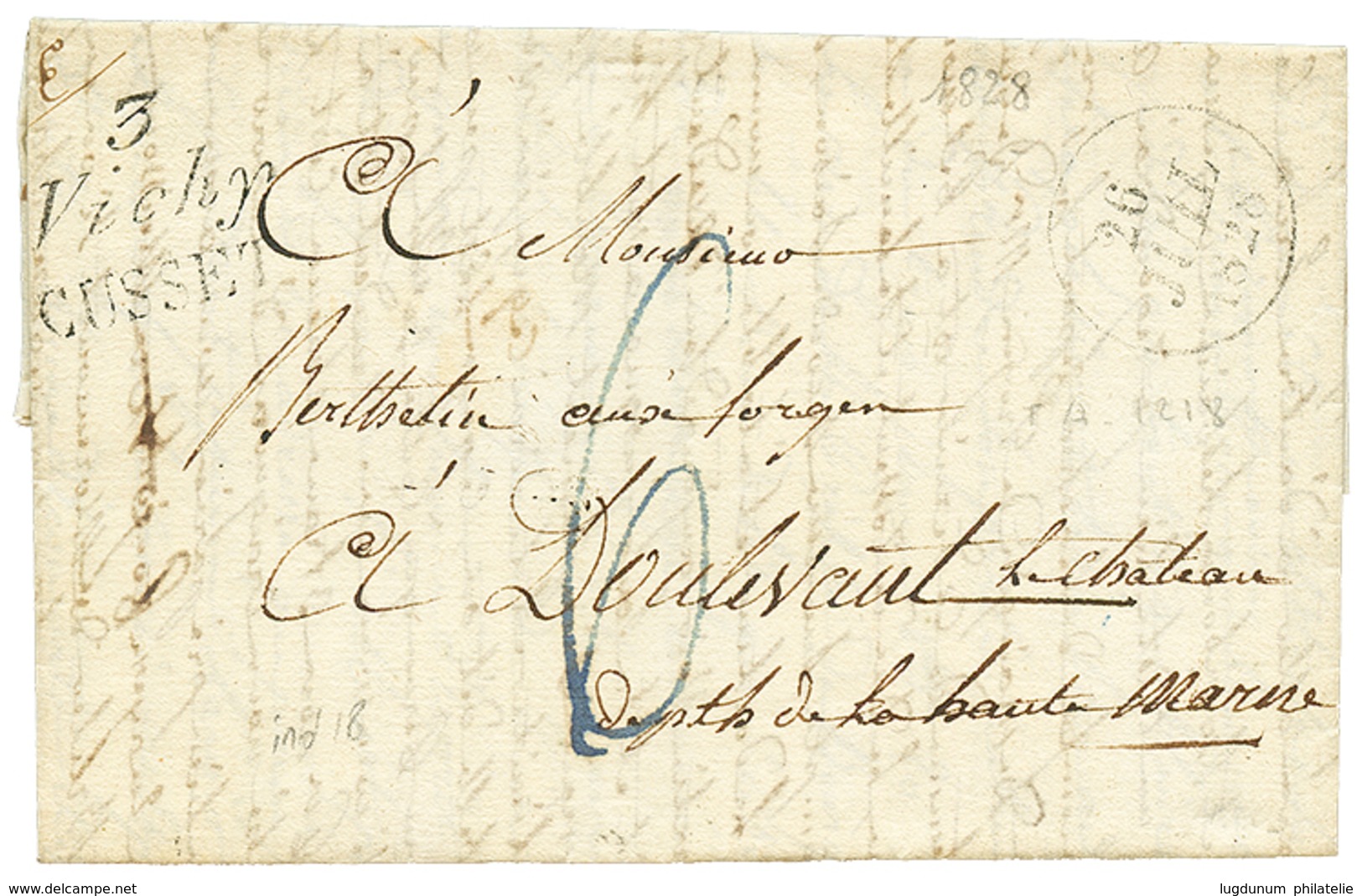 ALLIER : 1828 Double Cursive 3 VICHY/CUSSET. Indice 18. TTB. - Altri & Non Classificati