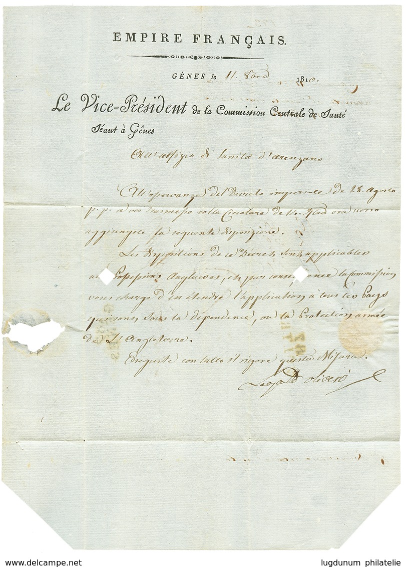 DOUBLE DEBOURSES : 1810 DEB. 87 GÊNES +rarissime DEB Manuscrit + 87 VOLTRI (1ère Lettre Vue Ainsi) Au Verso D’ Une Lettr - 1792-1815: Départements Conquis