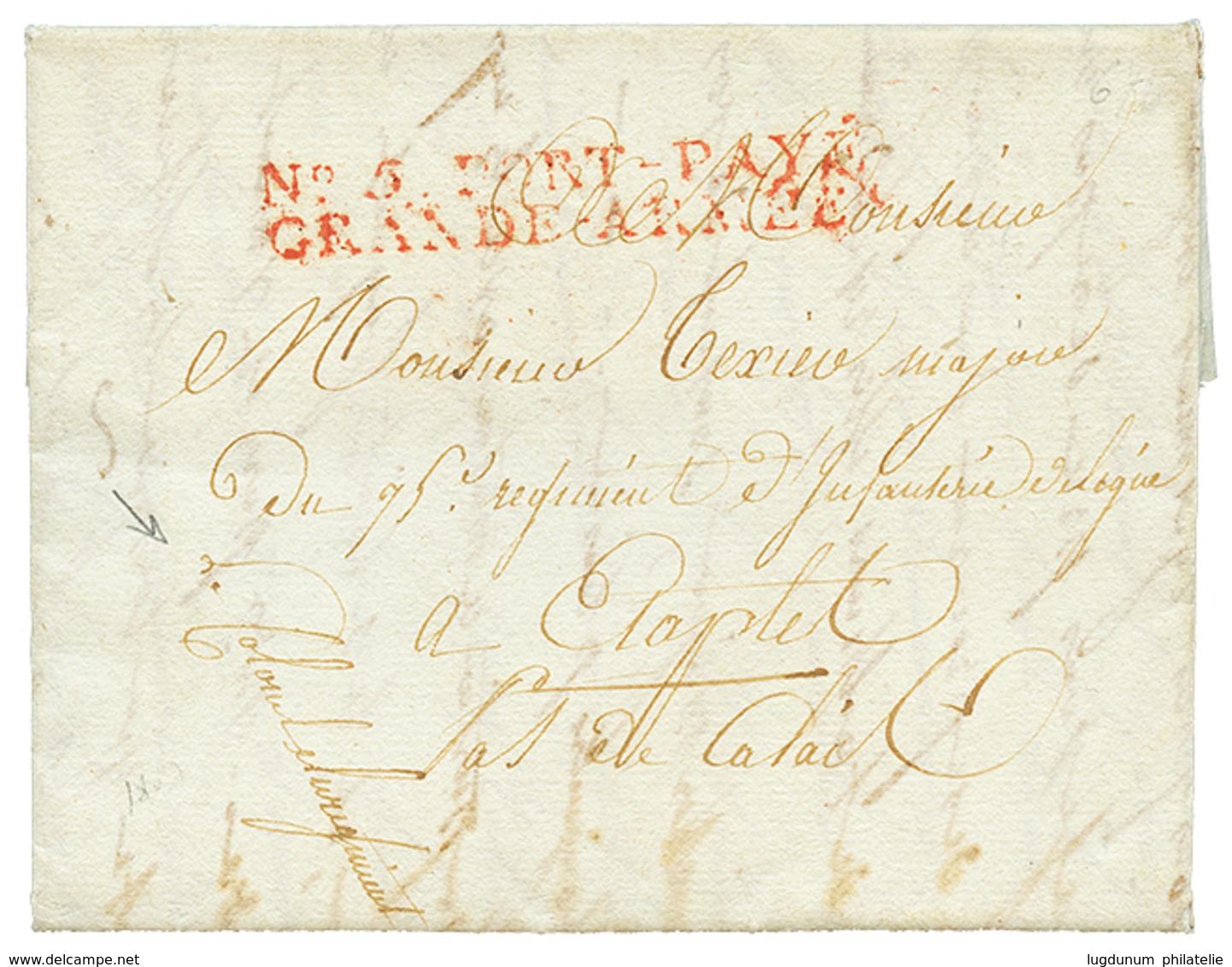 1807 N°5 PORT-PAYE GRANDE ARMEE Rouge Sur Lettre Avec Texte Daté "TERPEN" Pour La FRANCE. RARE. TB. - Armeestempel (vor 1900)