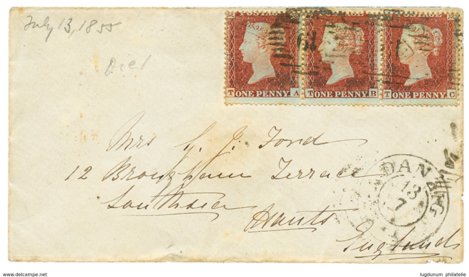 "ESCADRE De La BALTIQUE" : 1855 GRANDE BRETAGNE 1p(x3) + DANZIG Sur Env. Pour L' ANGLETERRE. TB. - Armeestempel (vor 1900)