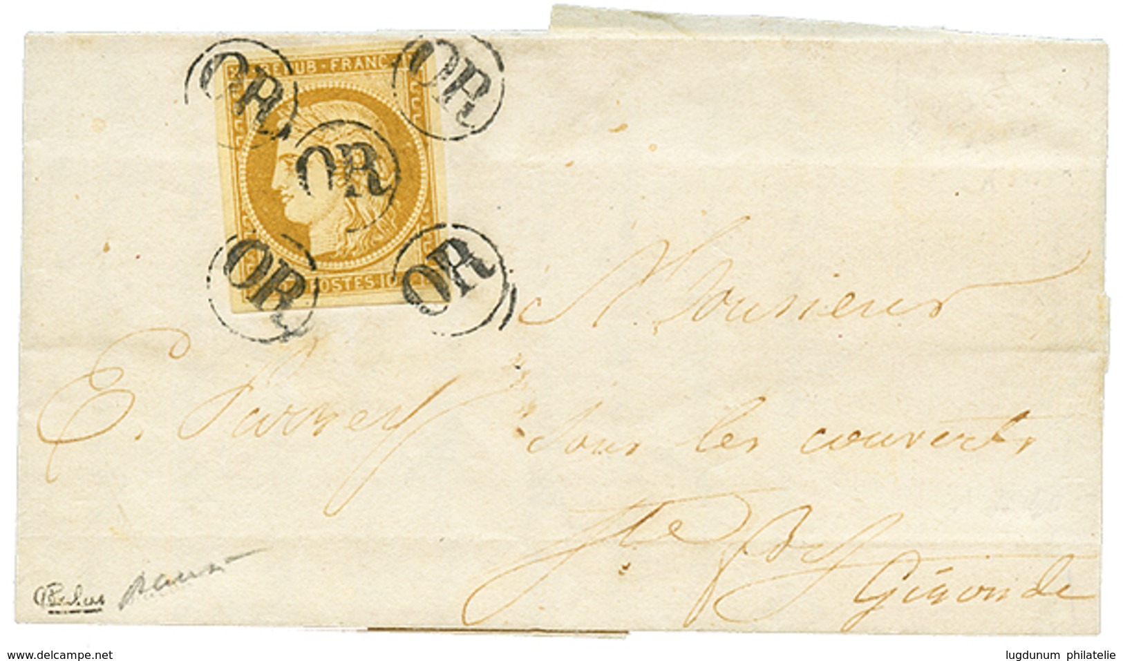 GIRONDE : 1853 10c CERES (n°1) TTB Margé Obl. OR Sur Lettre Avec Texte Daté "GRANGENEUVE Pour STE FOY (GIRONDE). Signé C - 1849-1850 Ceres
