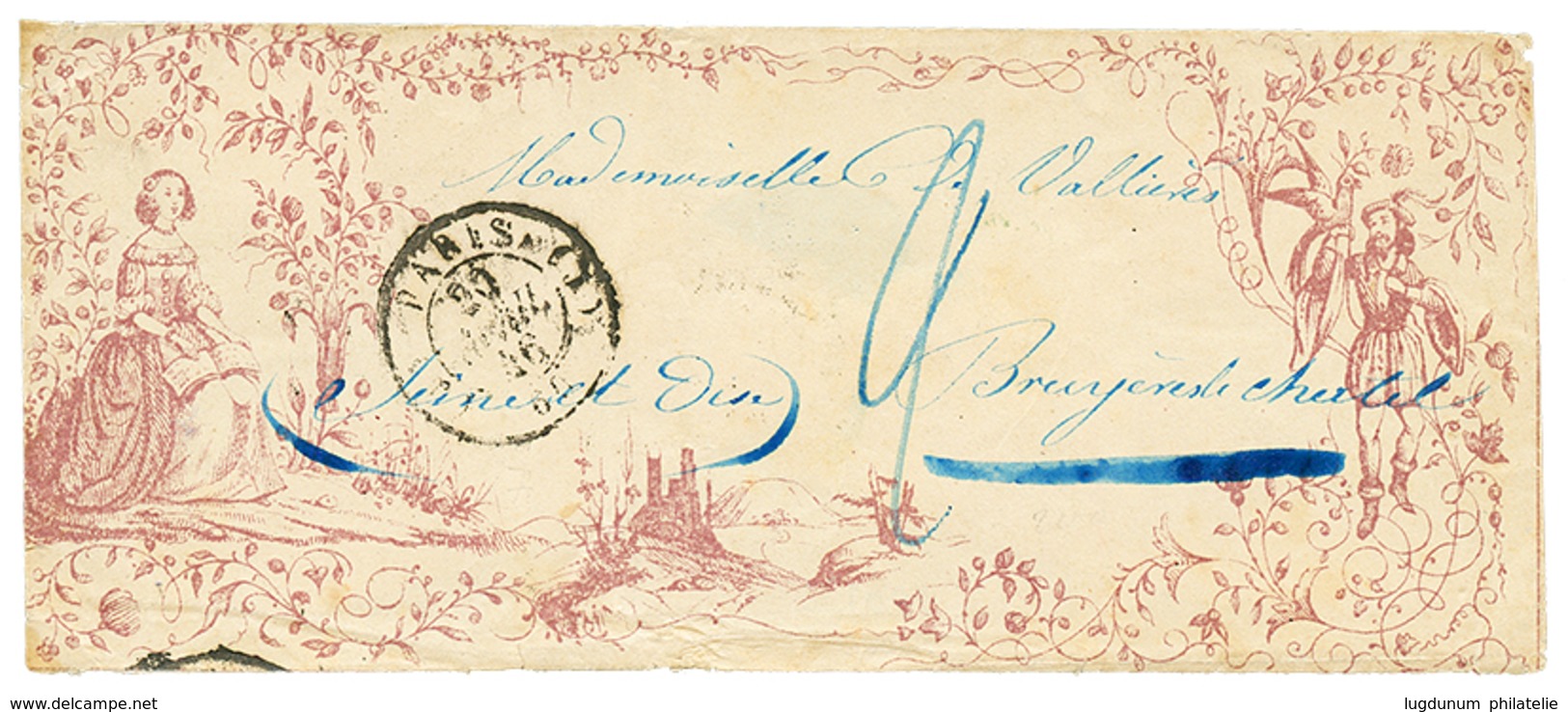 VALENTINE : 1846 T.15 PARIS + Taxe 2 Sur Magnifique Enveloppe VALENTINE. Superbe. - Sonstige & Ohne Zuordnung