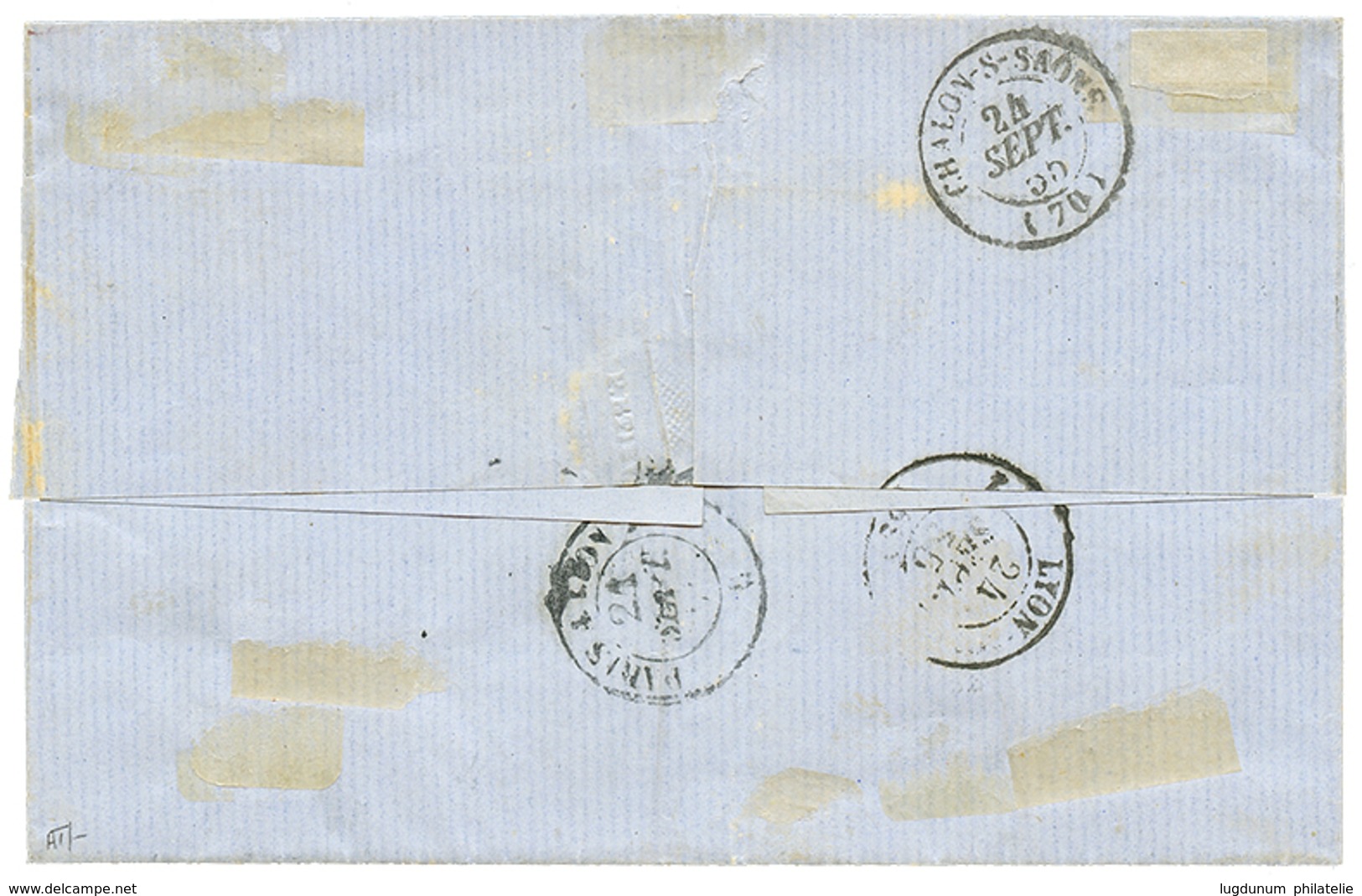 1855 20c(n°14) Annulé Exceptionellement Par Le Cachet Taxe Double Trait 30 Sur Lettre Pour LYON. Signé SCHELLER. TB. - 1853-1860 Napoléon III.