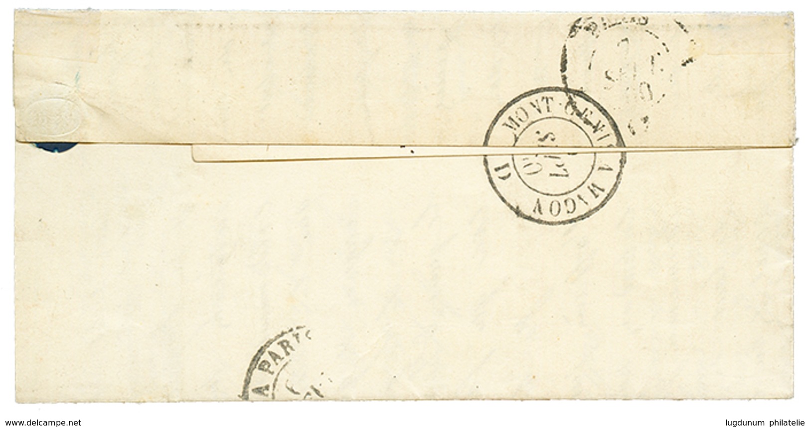 SAVOIE : 1860 FRANCE 20c(pd) Obl. Cachet Sarde AIX-LES-BAINS Sur Lettre Avec Texte. Signé CALVES. TB. - 1853-1860 Napoléon III.