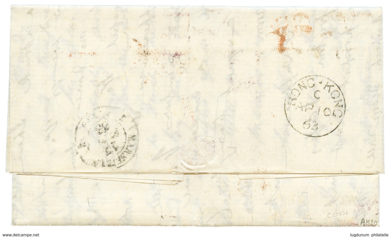 "Affrt à 1F60 Pour HONG-KONG" : 1863 Paire 80c(n°17) Non Touché Obl. Losange ESI Sur Lettre De PARIS Pour HONG-KONG CHIN - 1853-1860 Napoléon III.