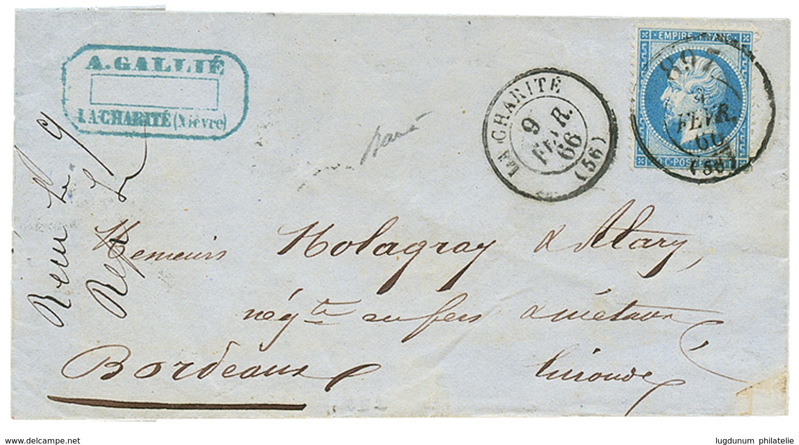 1866 20c(n°22) Obl. Bureau De PASSE 897 + T.15 LA CHARITE Sur Lettre. Superbe. - 1863-1870 Napoleone III Con Gli Allori