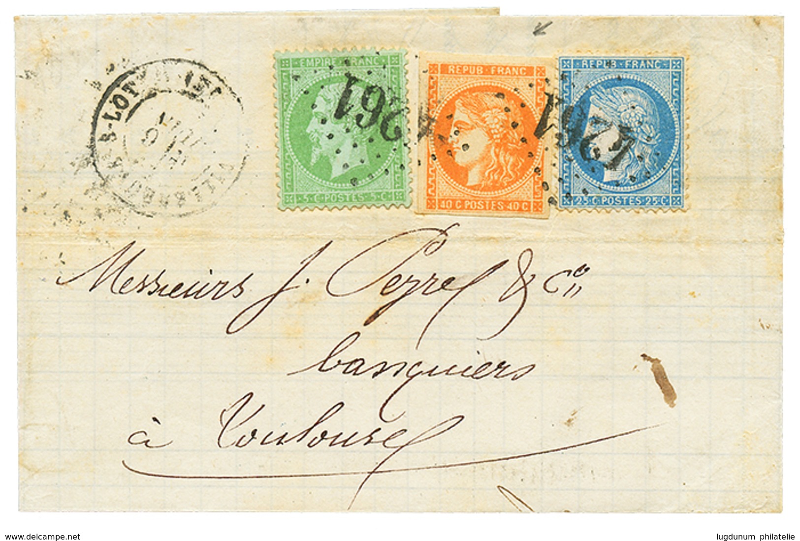 1872 40c BORDEAUX (n°48) TTB Margé + 5c EMPIRE (n°20) + 25c CERES (n°60) Obl. GC 4261 + VILLENEUVE-S-LOT Sur Lettre Pour - 1870 Ausgabe Bordeaux