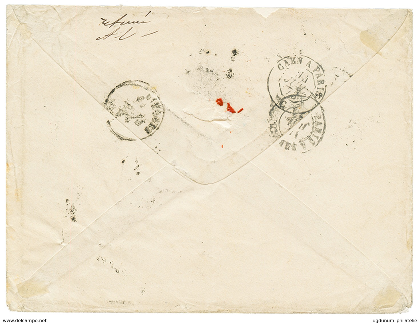 "Taxe Spéciale De CHERBOURG" : 1873 25c(n°60) Obl. Cachet évidé + Taxe 35 D.T En Rouge Sur Enveloppe De CHERBOURG. RARET - 1871-1875 Ceres