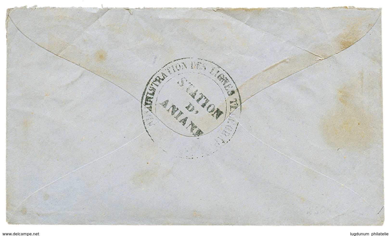 1874 15c CERES Obl. T.16 ANIANE Sur Enveloppe TELEGRAMME. Verso, Cachet STATION ANIANE. TTB. - 1871-1875 Ceres