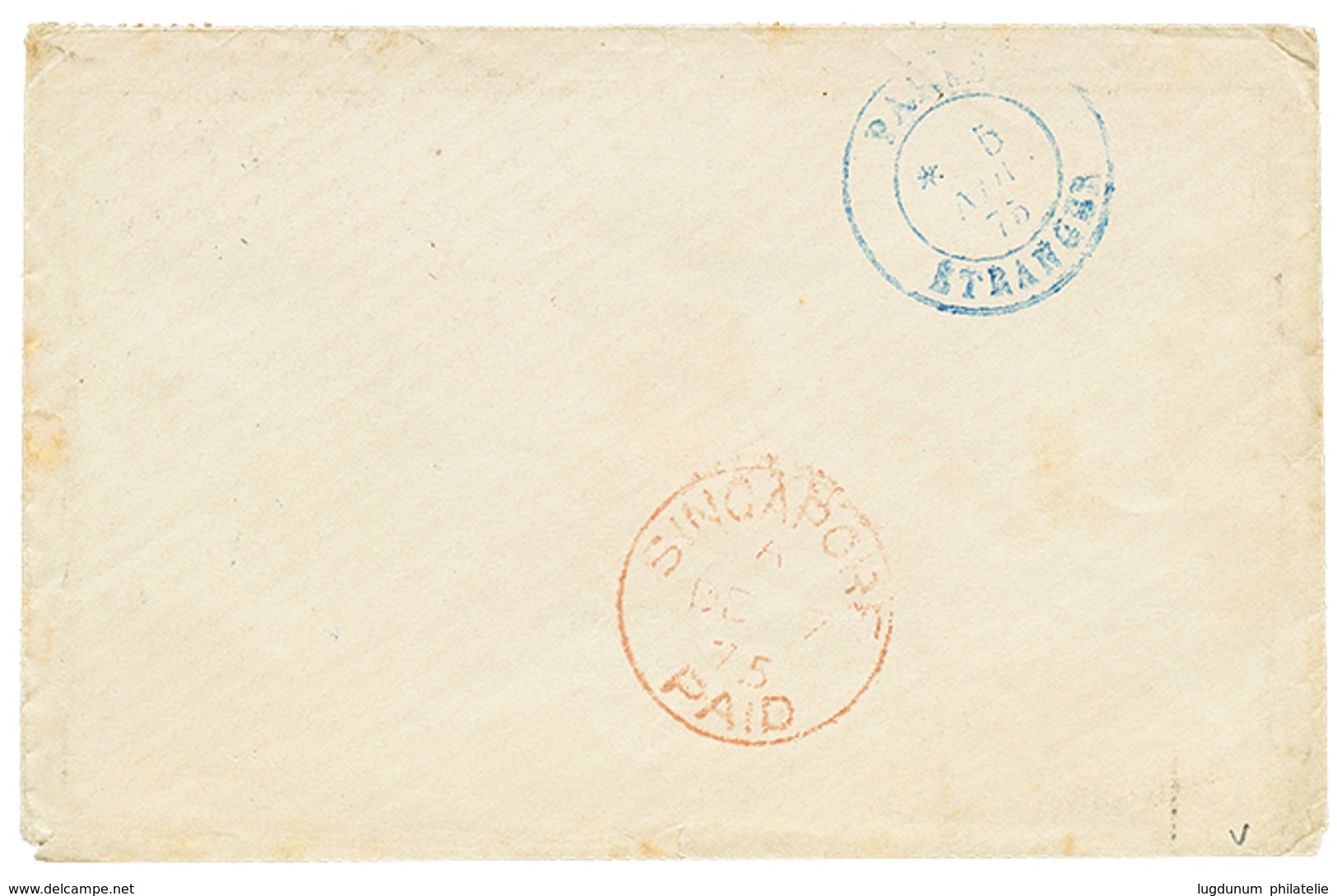 "Tarif PRE-U.P.U Pour Le SIAM" : 1875 25c CERES (x4) Obl. Ambulant EP2 + GARE DE COMPIEGNE Sur Enveloppe Pour BANGKOK (S - 1871-1875 Ceres