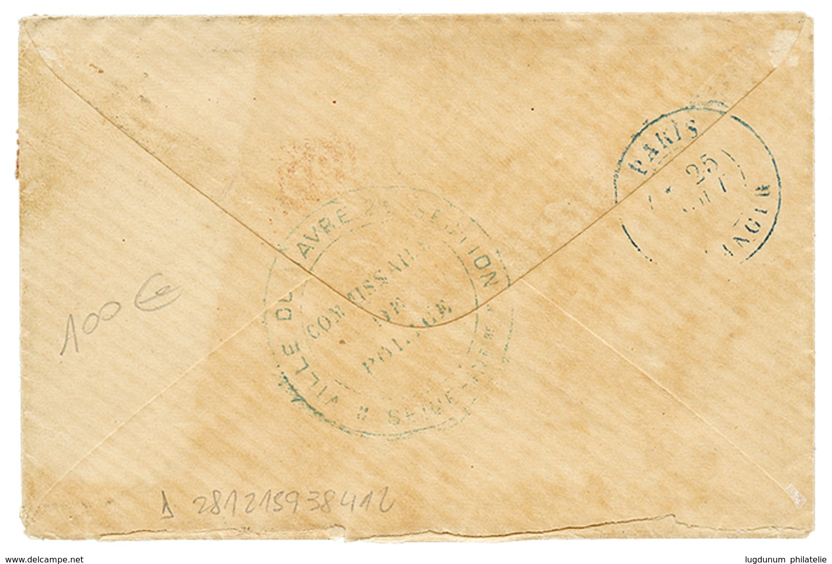 1876 CERES10c(x2) + 80c Obl. LE HAVRE Sur Enveloppe Pour L' ILE MAURICE. TB. - 1871-1875 Ceres