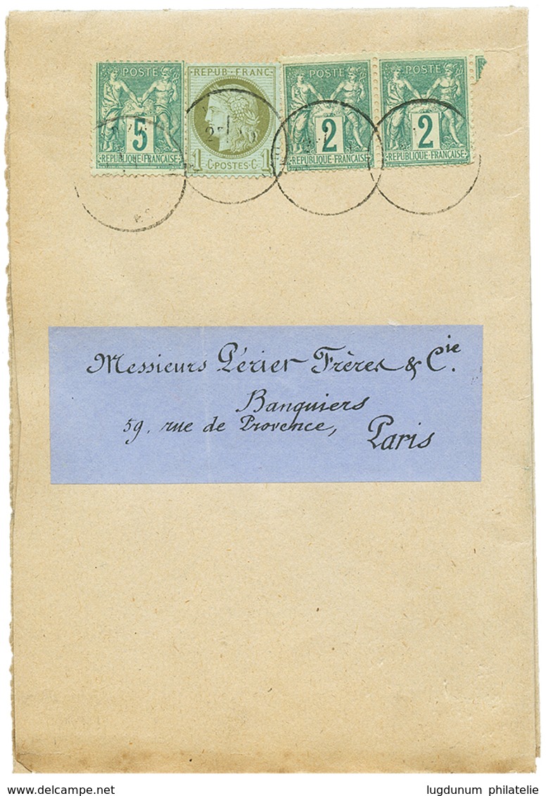 1877 1c CERES + 2c(n°74) + 5c(n°75) Obl. Sur IMPRIME Complet Pour PARIS. A L' Intérieur TIMBRE FISCAL à 10c. Combinaison - Sonstige & Ohne Zuordnung