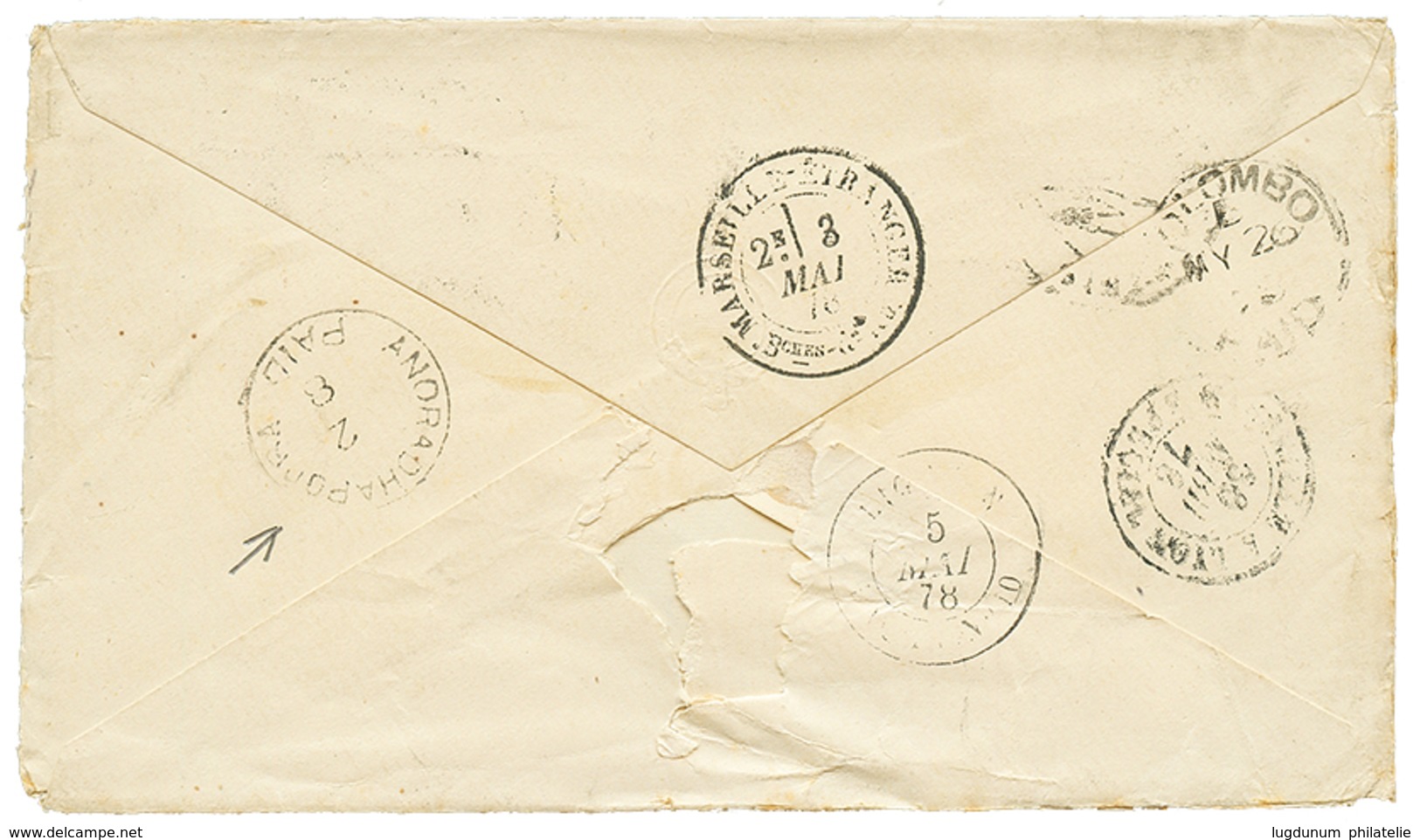 "Destination CEYLAN" : 1878 30c SAGE (x2) Obl. Ambulant VINTIMILLE A MARSEILLE Sur Enveloppe Pour ANARADHAPURA CEYLON. V - Sonstige & Ohne Zuordnung